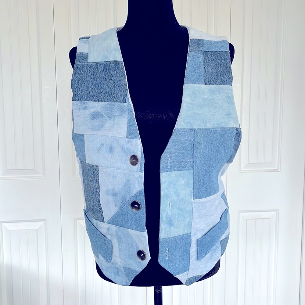 Vintage Denim Patchwork, Lined, Boho Vest Made With Jeans from the 70’s and 80’s